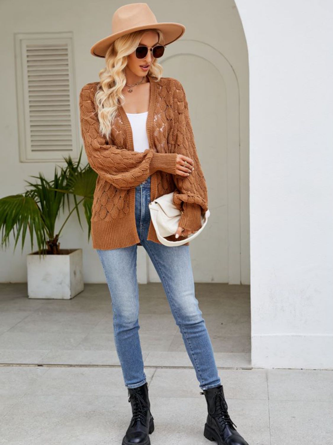 Open Front Ribbed Trim Cardigan - nailedmoms