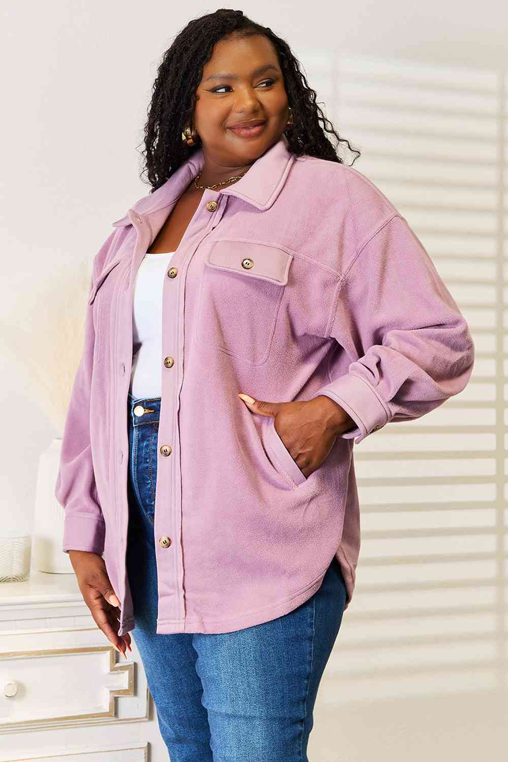Heimish Cozy Girl Full Size Button Down Shacket - nailedmoms