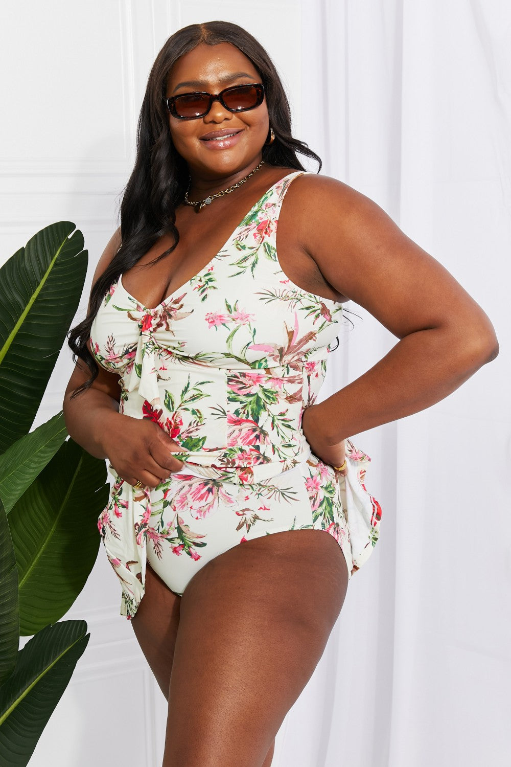 Marina West Swim Full Size Sail With Me V-Neck Swim Dress in Cream - nailedmoms