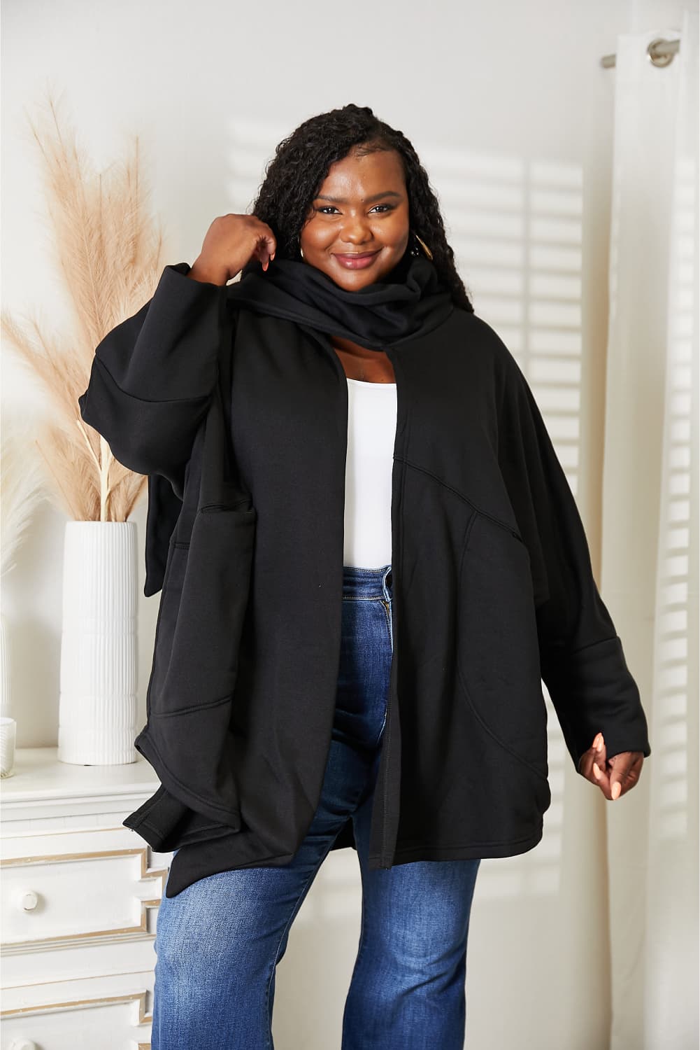 HEYSON Full Size Open Front Cardigan with Scarf Design - nailedmoms