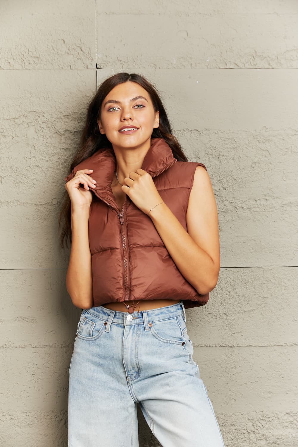 Zip-Up Drawstring Puffer Vest - nailedmoms