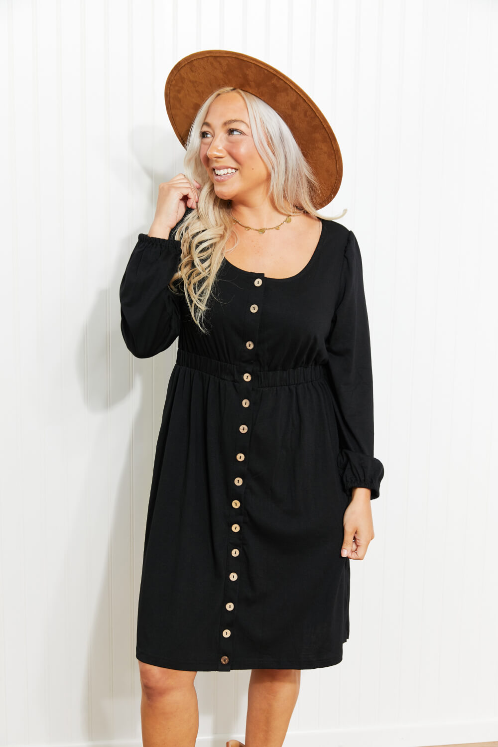 Scoop Neck Empire Waist Long Sleeve Mini Dress - nailedmoms