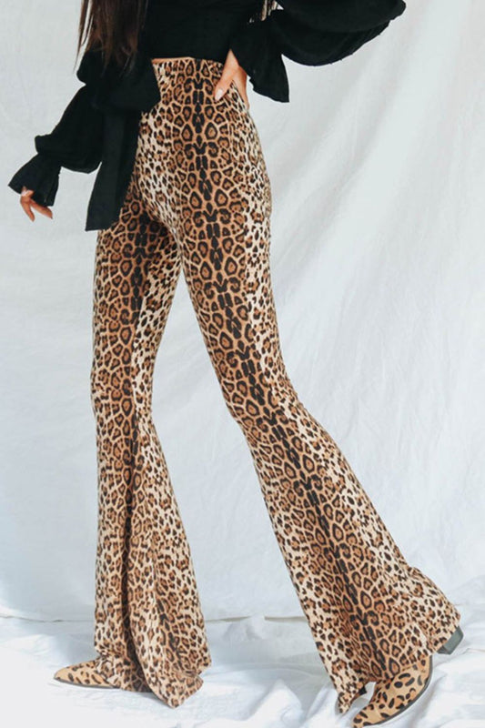 Leopard Print Flare Leg Pants - nailedmoms
