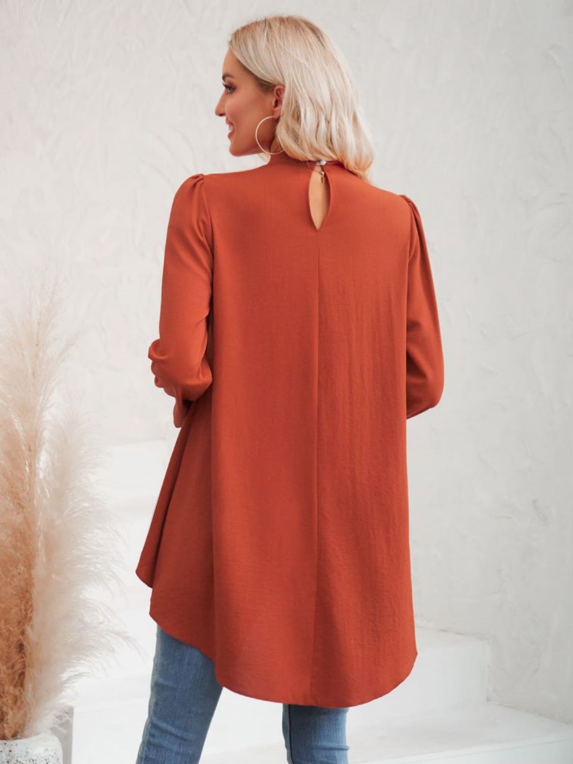 Long Puff Sleeve High-Low Blouse - nailedmoms