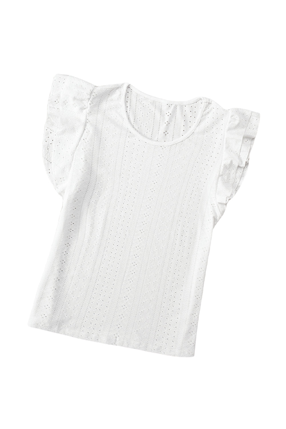 Eyelet Round Neck Flutter Sleeve Blouse - nailedmoms