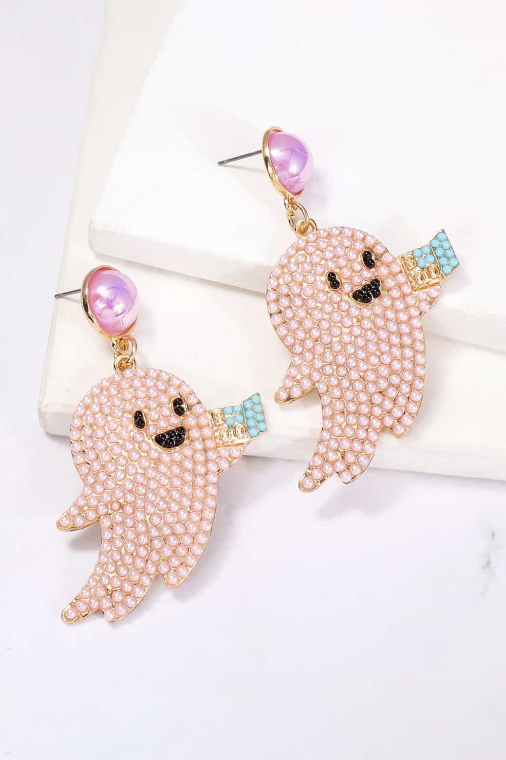 Ghost Shape Synthetic Pearl Dangle Earrings - nailedmoms