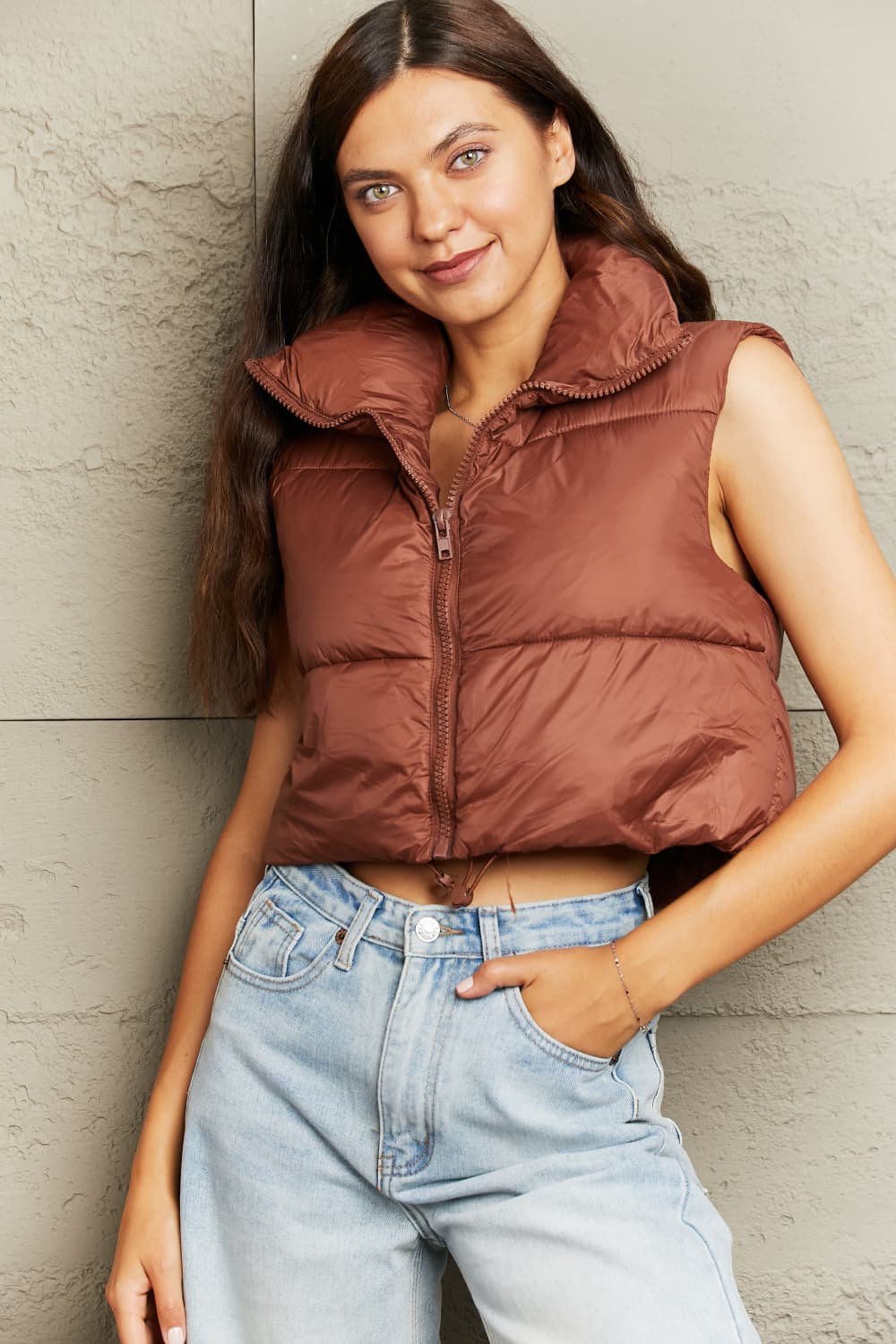 Zip-Up Drawstring Puffer Vest - nailedmoms