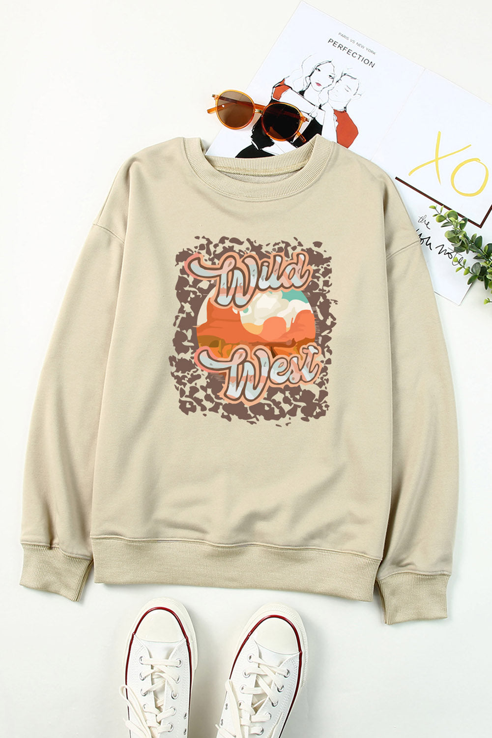 Round Neck Dropped Shoulder WILD WEST Graphic Sweatshirt - nailedmoms