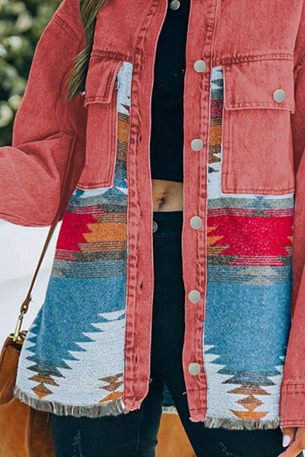 Dropped Shoulder Long Sleeve Printed Denim Jacket - nailedmoms