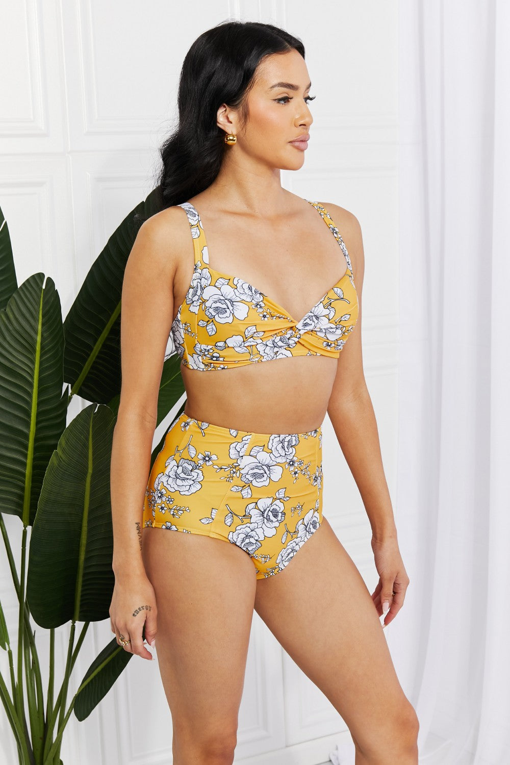 Marina West Swim Take A Dip Twist High-Rise Bikini in Mustard - nailedmoms