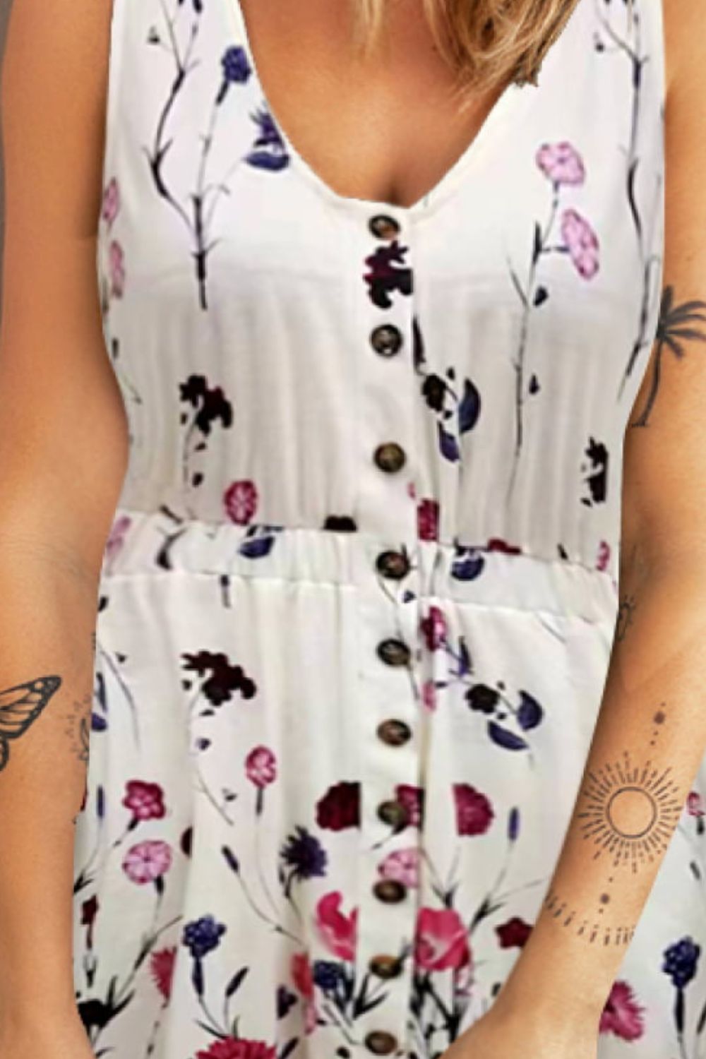 Double Take Scoop Neck Buttoned Sleeveless Magic Dress with Pockets - nailedmoms