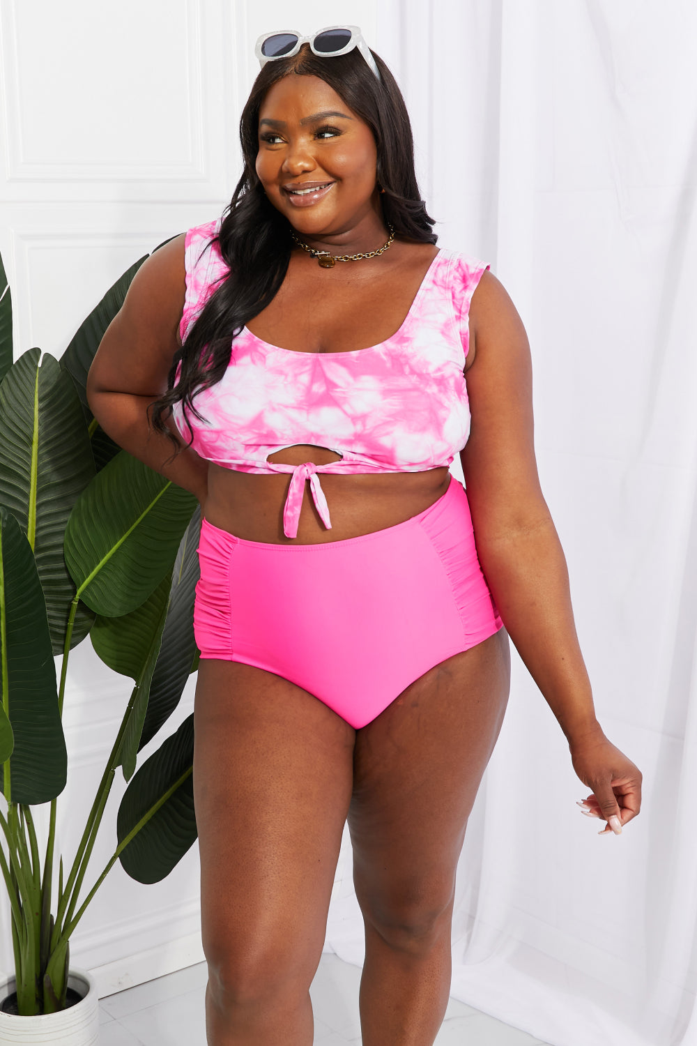 Marina West Swim Sanibel Crop Swim Top and Ruched Bottoms Set in Pink - nailedmoms