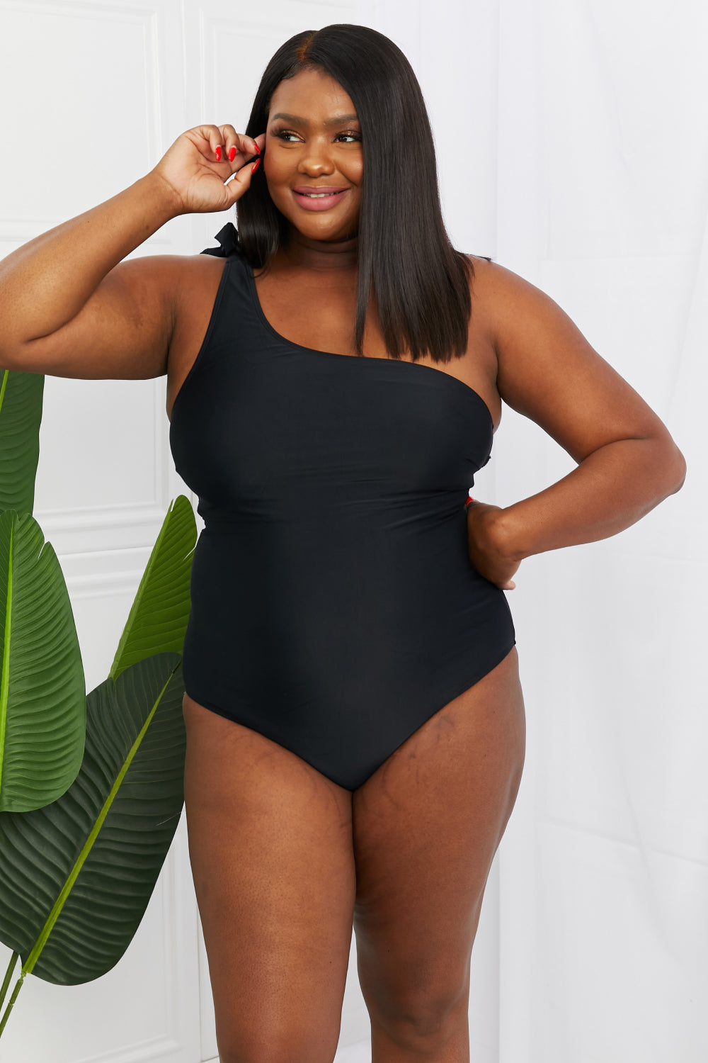 Marina West Swim Deep End One-Shoulder One-Piece Swimsuit in Black - nailedmoms