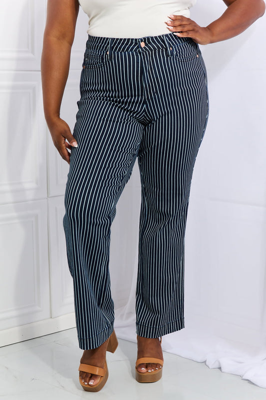 Judy Blue Cassidy Full Size High Waisted Tummy Control Striped Straight Jeans - nailedmoms