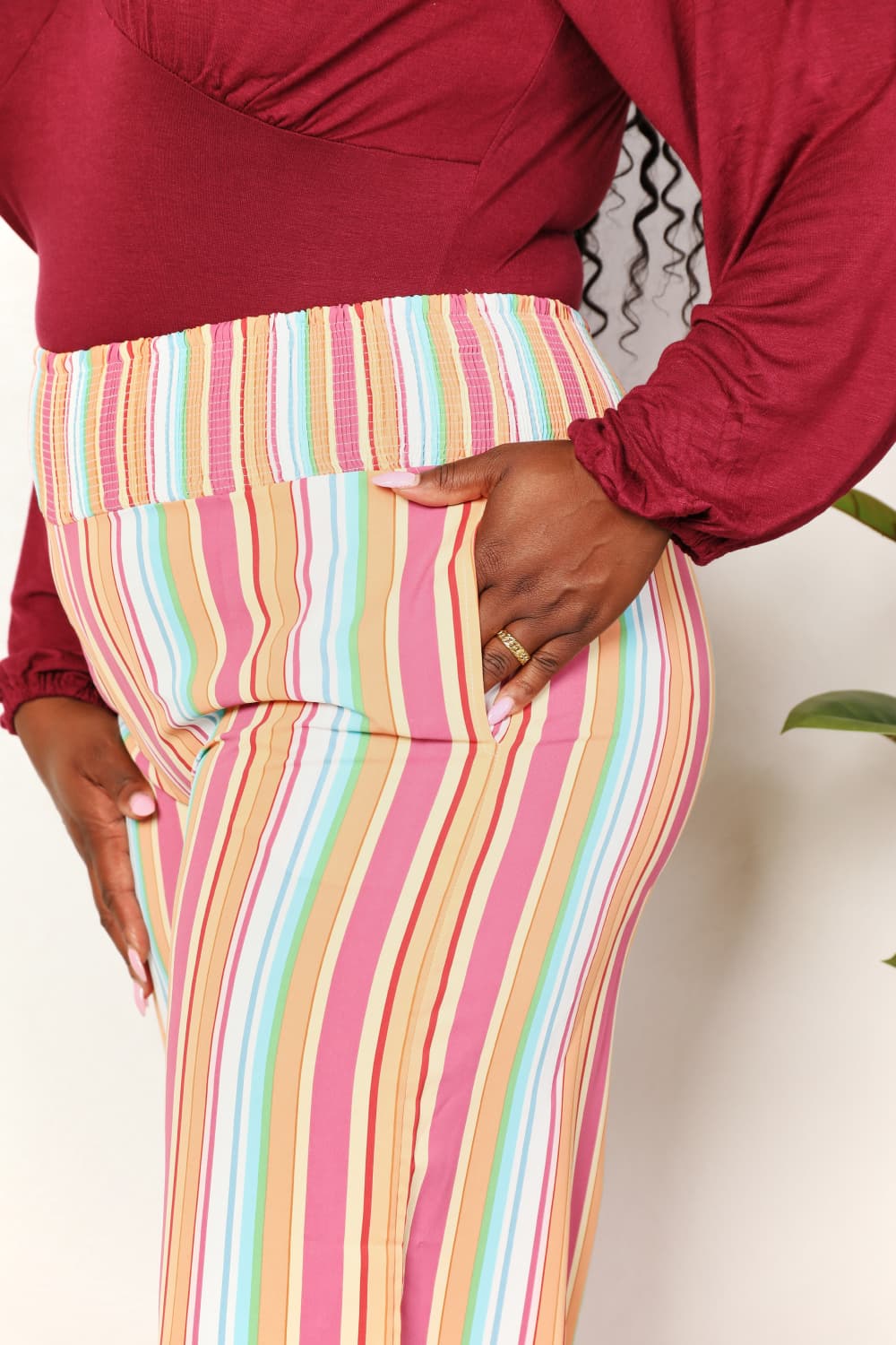 Double Take Striped Smocked Waist Pants with Pockets - nailedmoms