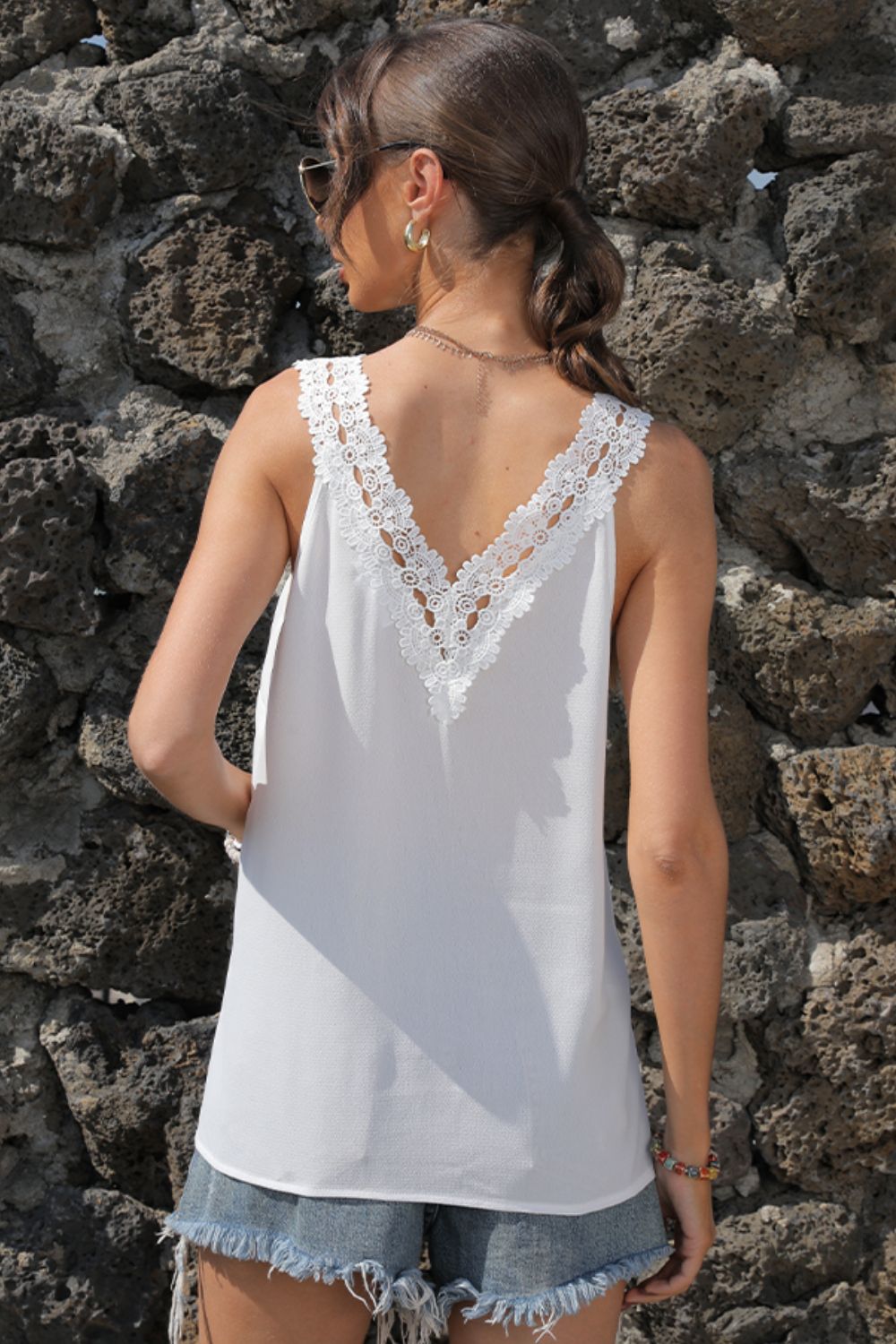 Spliced Lace Deep V Tank - nailedmoms