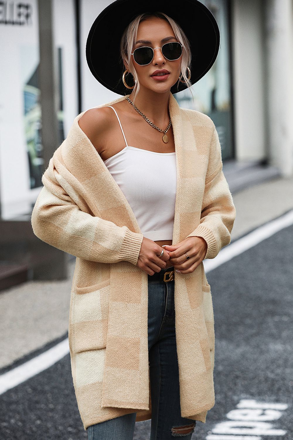 Plaid Dropped Shoulder Cardigan with Pocket - nailedmoms