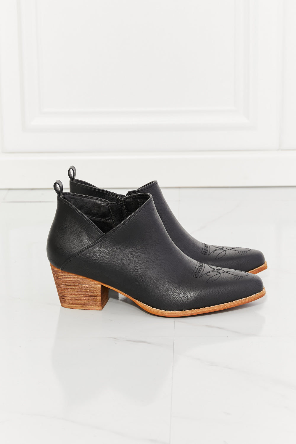 MMShoes Trust Yourself Embroidered Crossover Cowboy Bootie in Black - nailedmoms