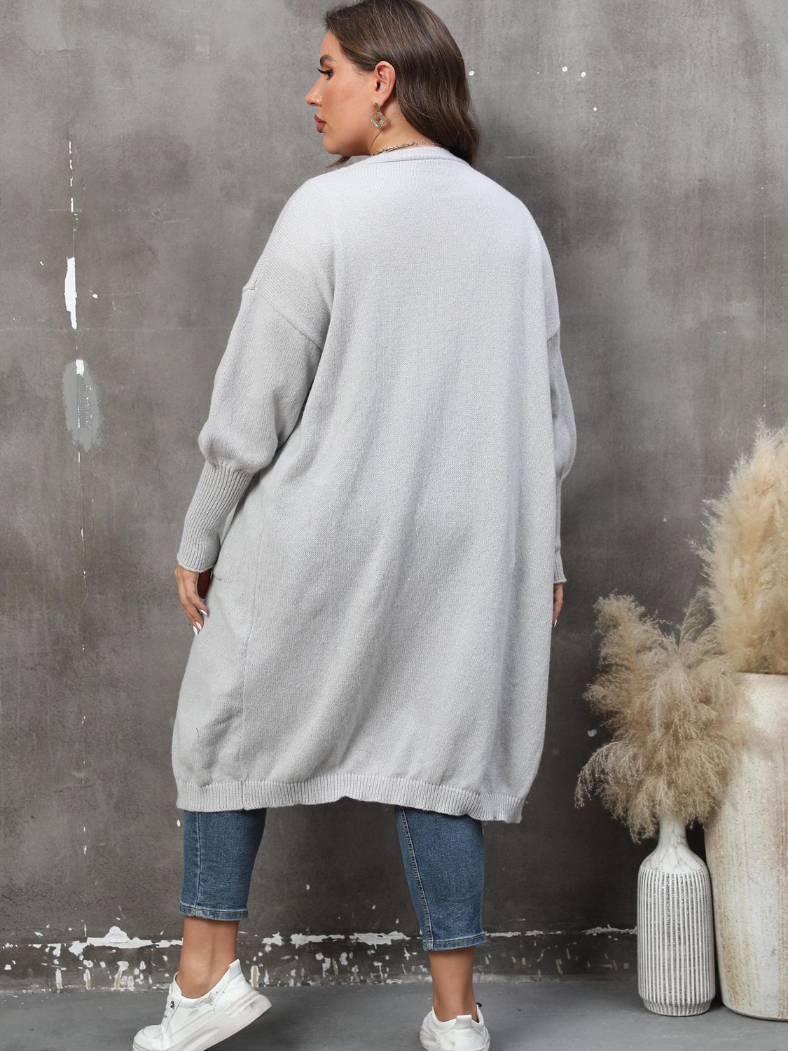 Plus Size Long Sleeve Pocketed Cardigan - nailedmoms