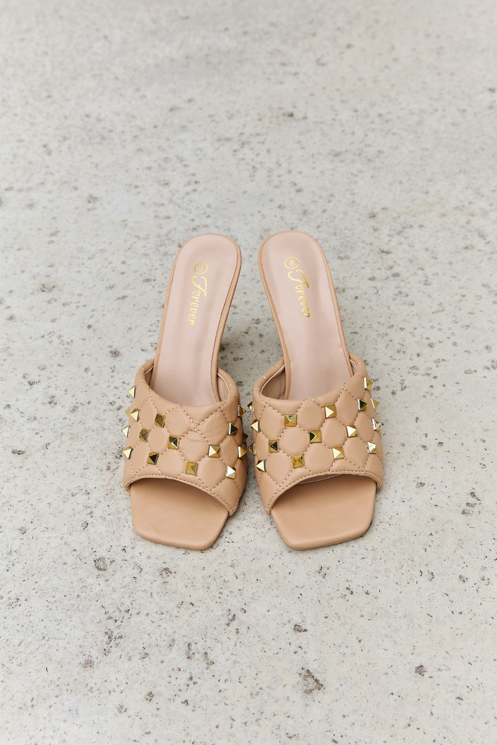 Forever Link Square Toe Quilted Mule Heels in Nude - nailedmoms