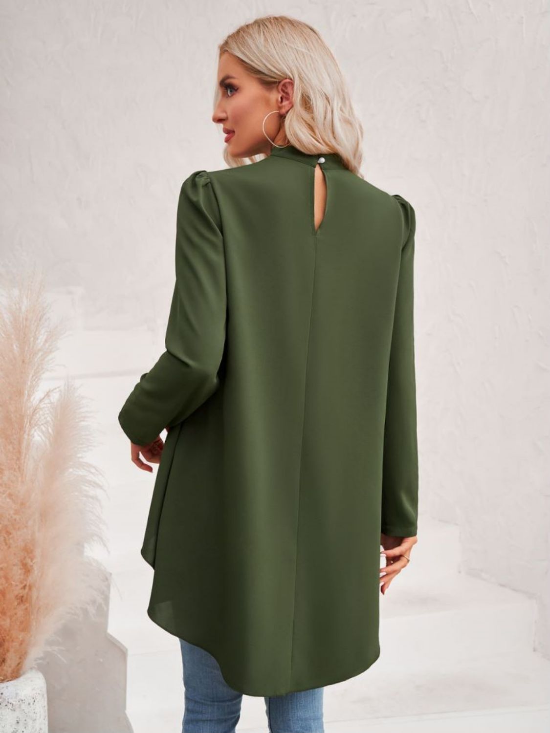 Long Puff Sleeve High-Low Blouse - nailedmoms