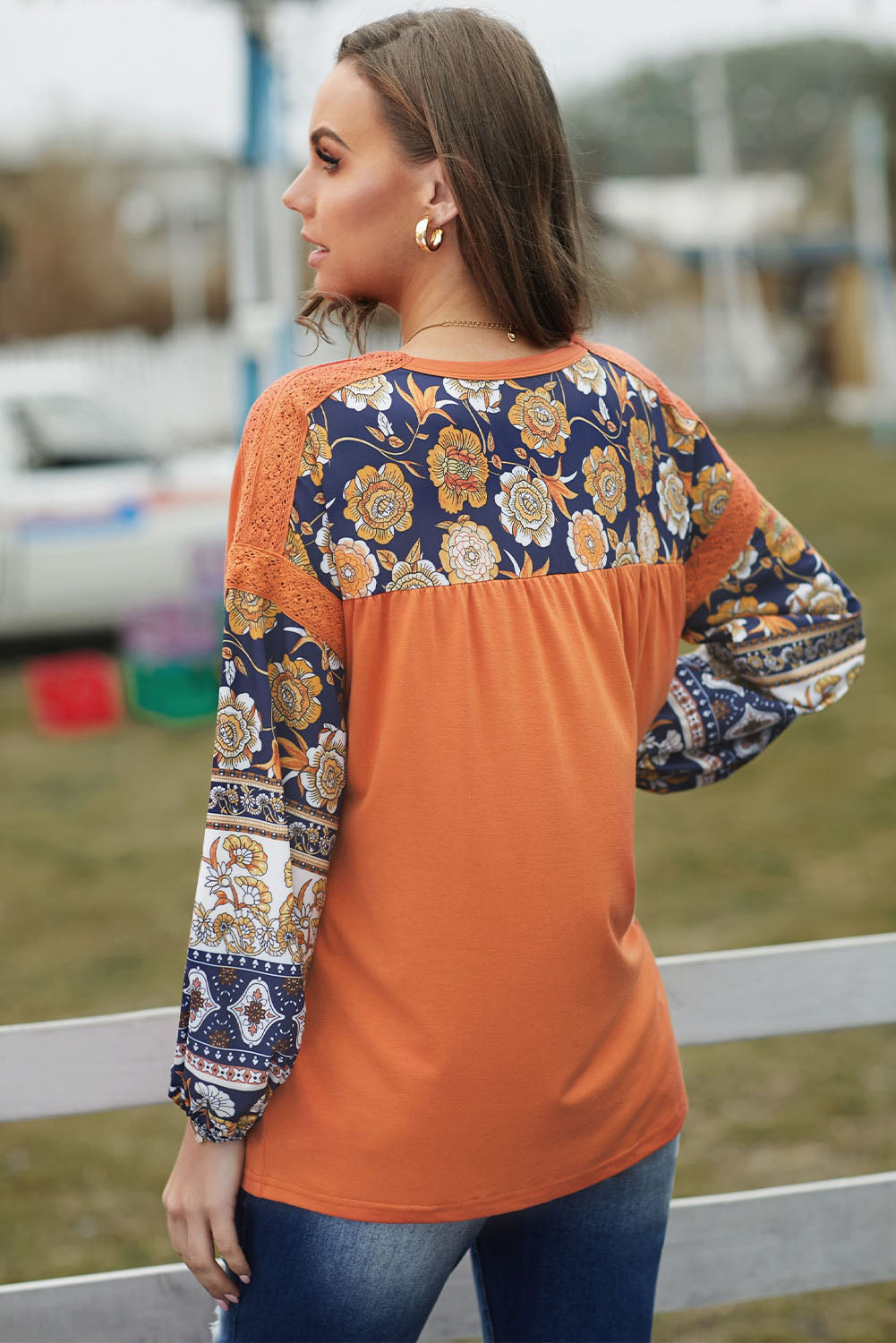 Floral Drop Shoulder Round Neck Top - nailedmoms