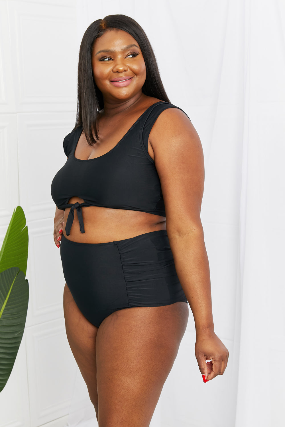 Marina West Swim Sanibel Crop Swim Top and Ruched Bottoms Set in Black - nailedmoms