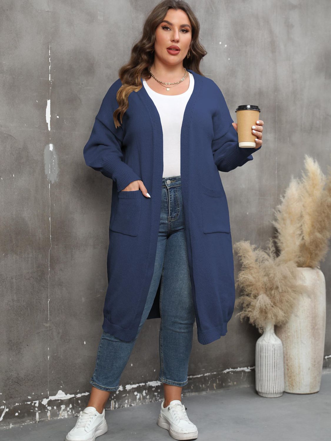Plus Size Long Sleeve Pocketed Cardigan - nailedmoms