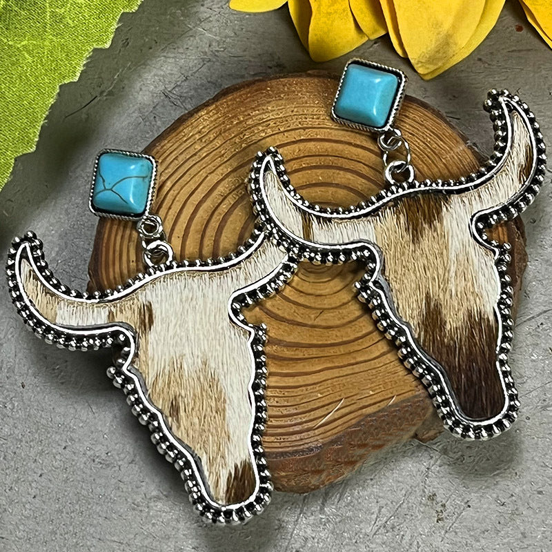 Bull Shape Turquoise Dangle Earrings - nailedmoms