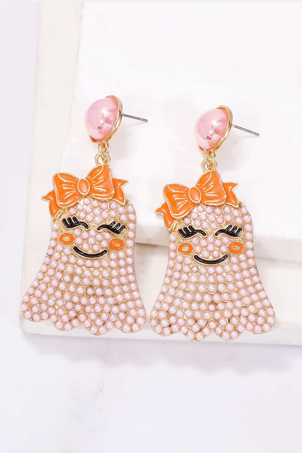 Smiling Ghost Shape Synthetic Pearl Earrings - nailedmoms