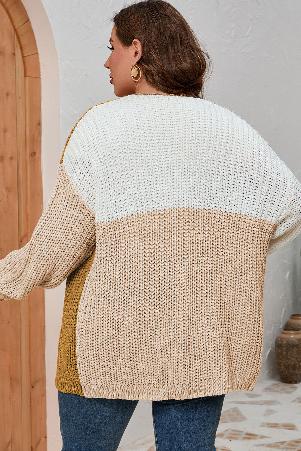 Plus Size Color Block Dropped Shoulder Cardigan - nailedmoms