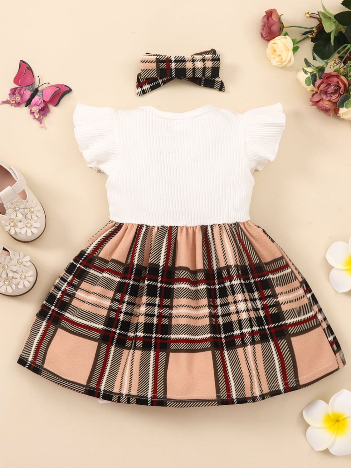 Girls Plaid Bow Detail Ribbed Dress - nailedmoms