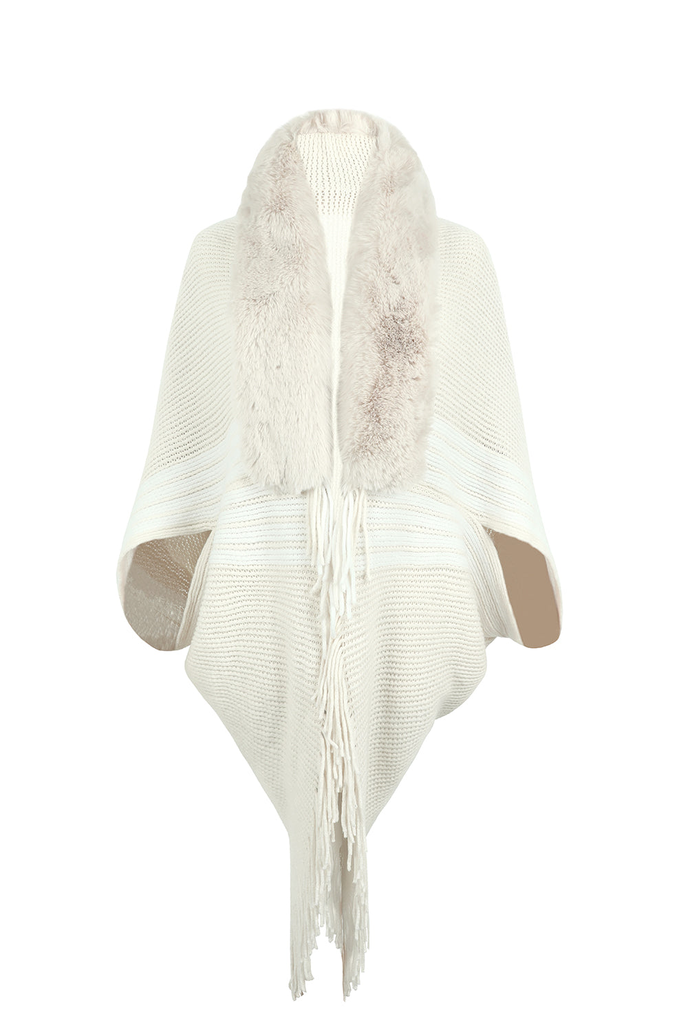 Striped Fringe Detail Long Sleeve Poncho - nailedmoms