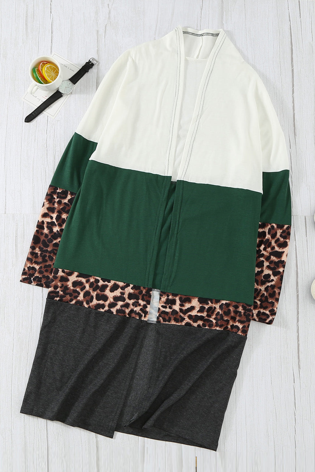 Leopard Color Block Open Front Longline Cardigan - nailedmoms