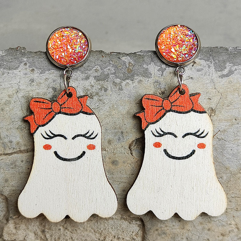 Ghost Shape Wooden Dangle Earrings - nailedmoms