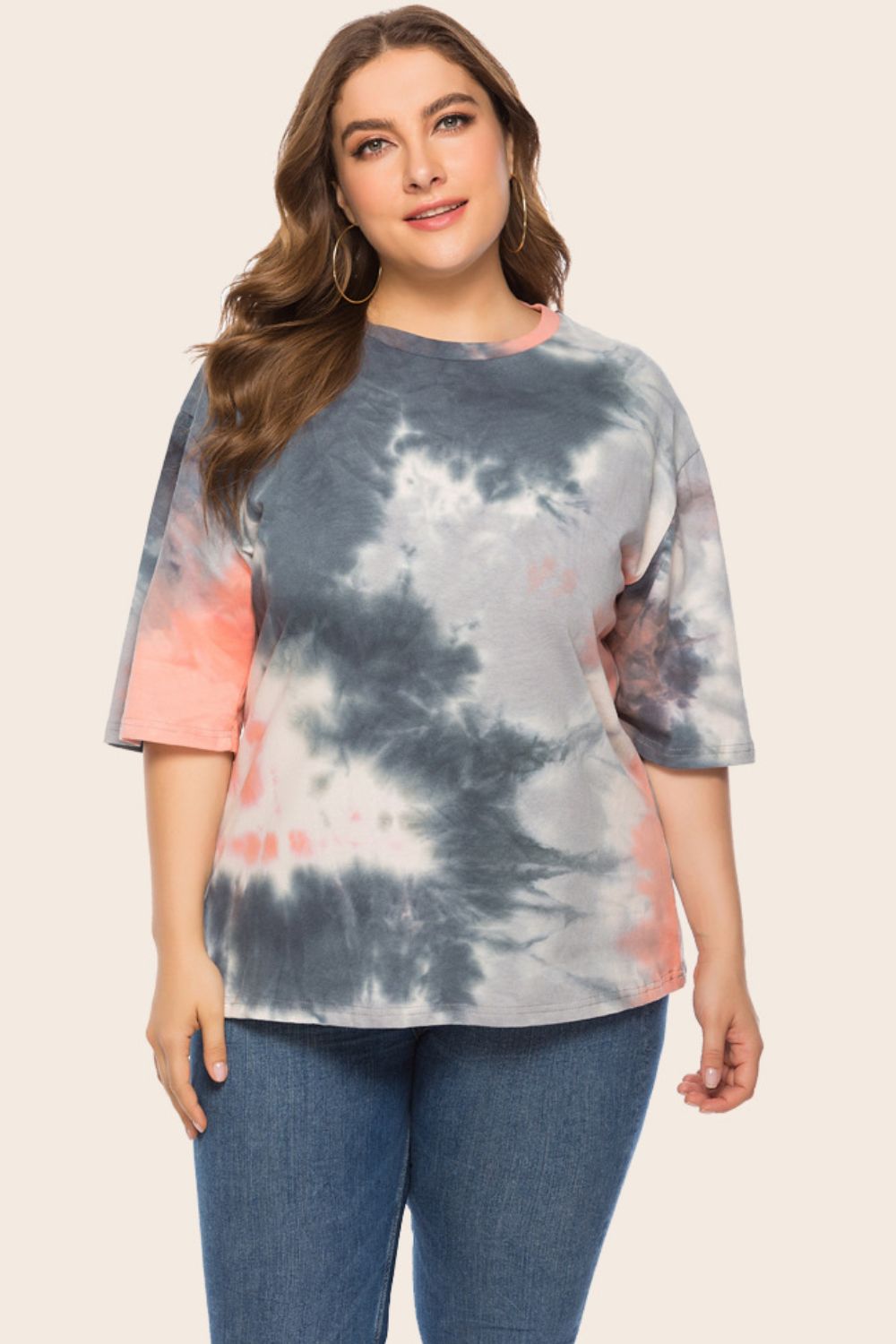 Plus Size Tie-Dye Half Sleeve Tee Shirt - nailedmoms