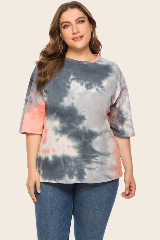 Plus Size Tie-Dye Half Sleeve Tee Shirt - nailedmoms