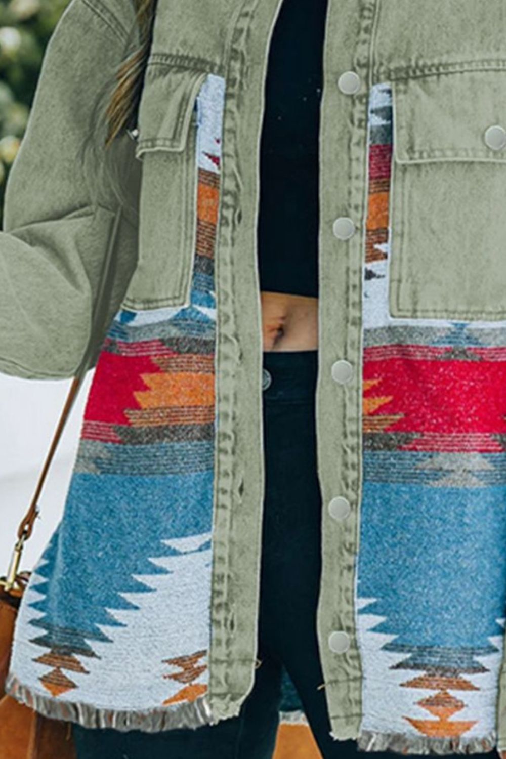 Dropped Shoulder Long Sleeve Printed Denim Jacket - nailedmoms