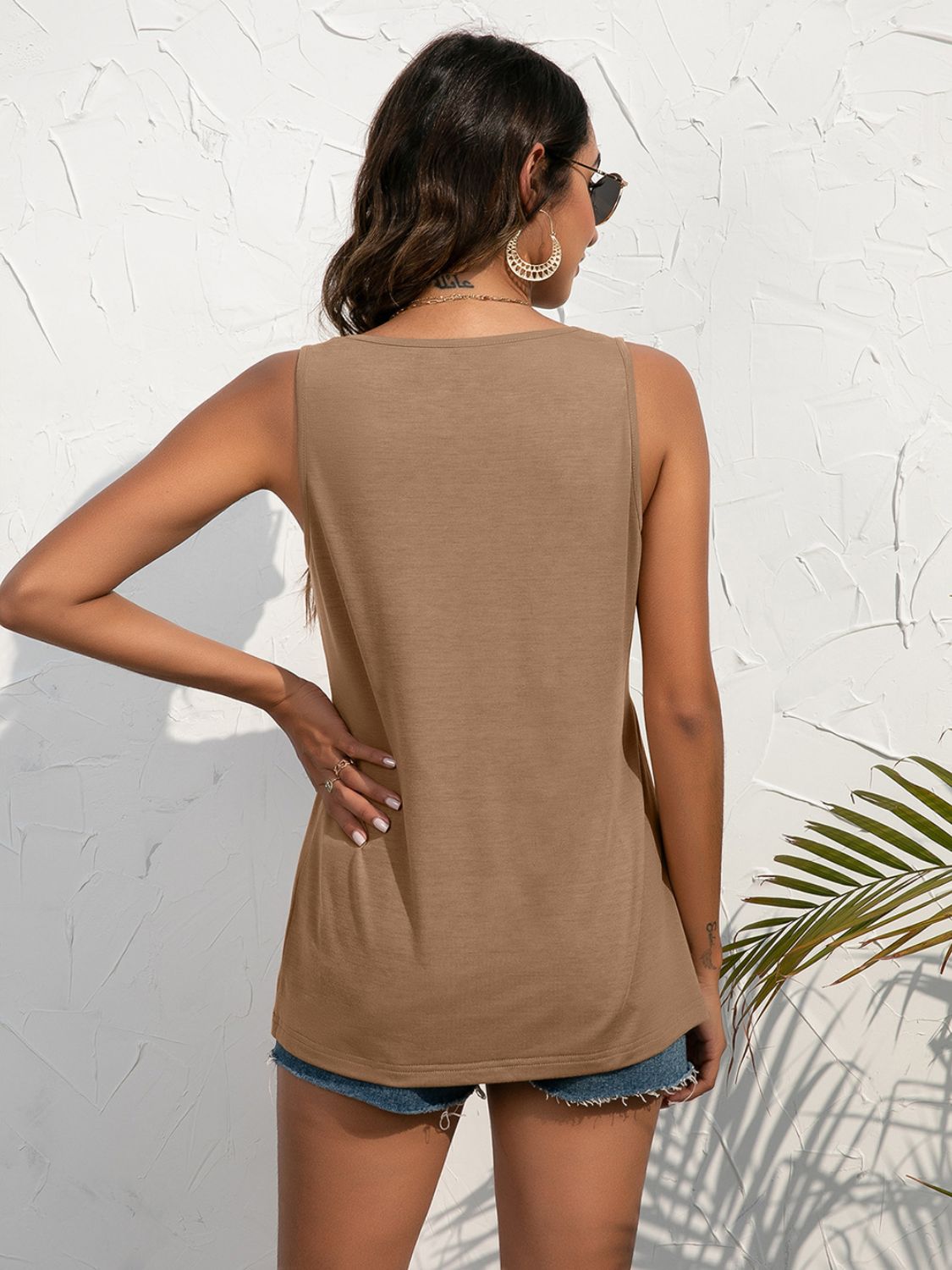 Decorative Button Scoop Neck Tank - nailedmoms