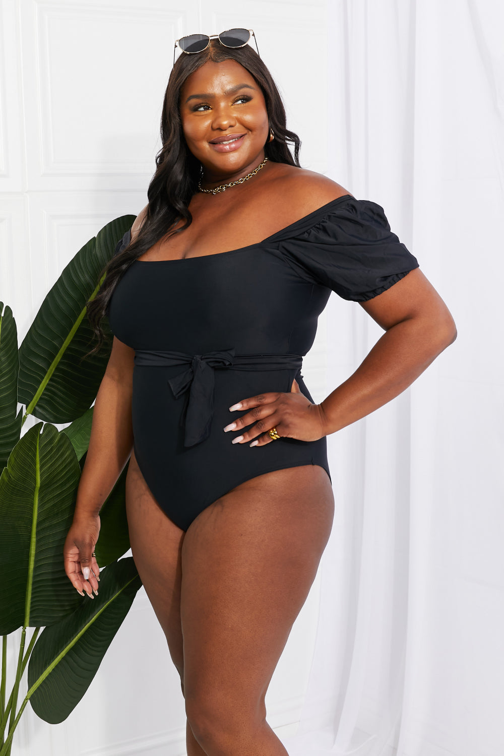 Marina West Swim Salty Air Puff Sleeve One-Piece in Black - nailedmoms
