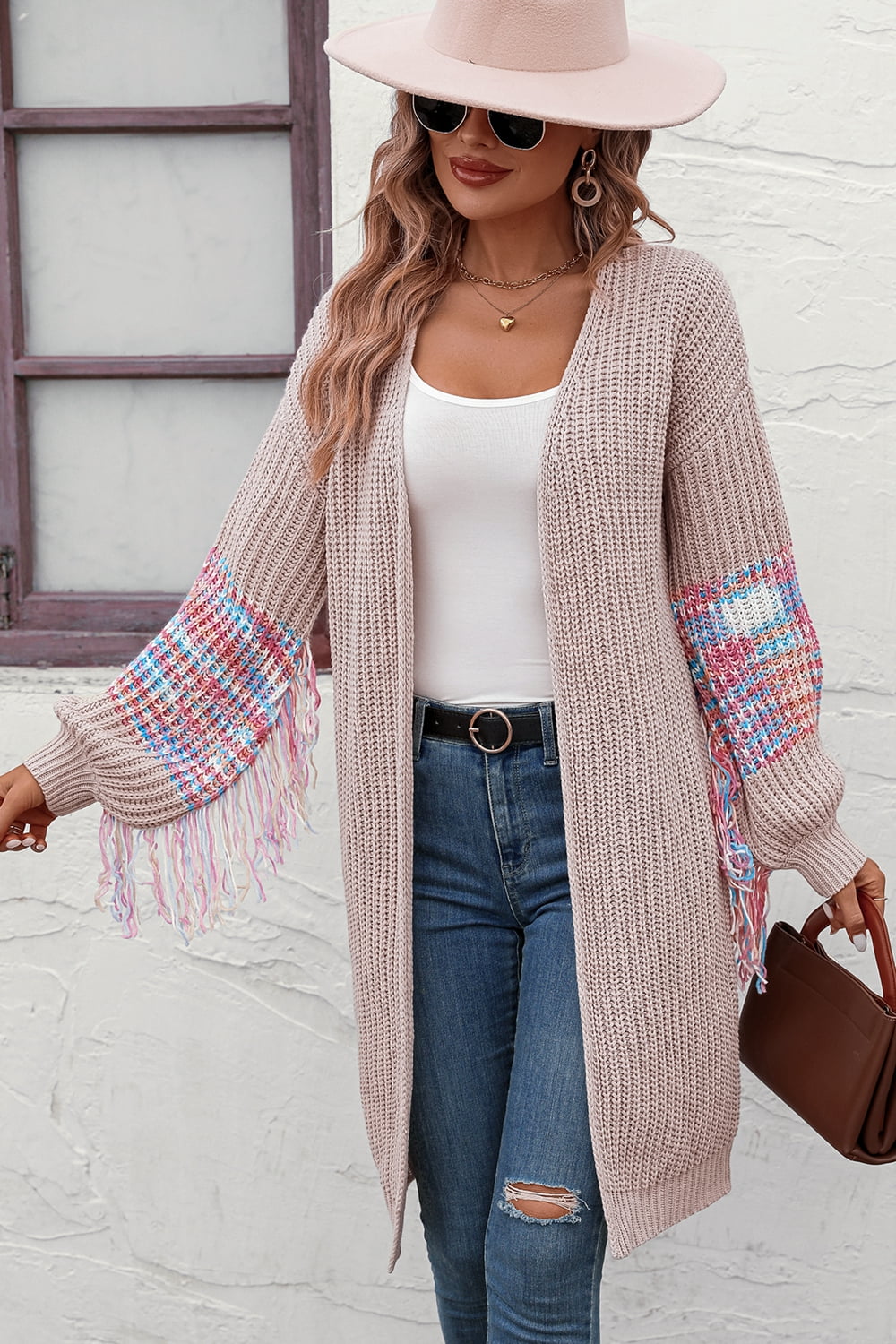 Fringe Sleeve Dropped Shoulder Cardigan - nailedmoms