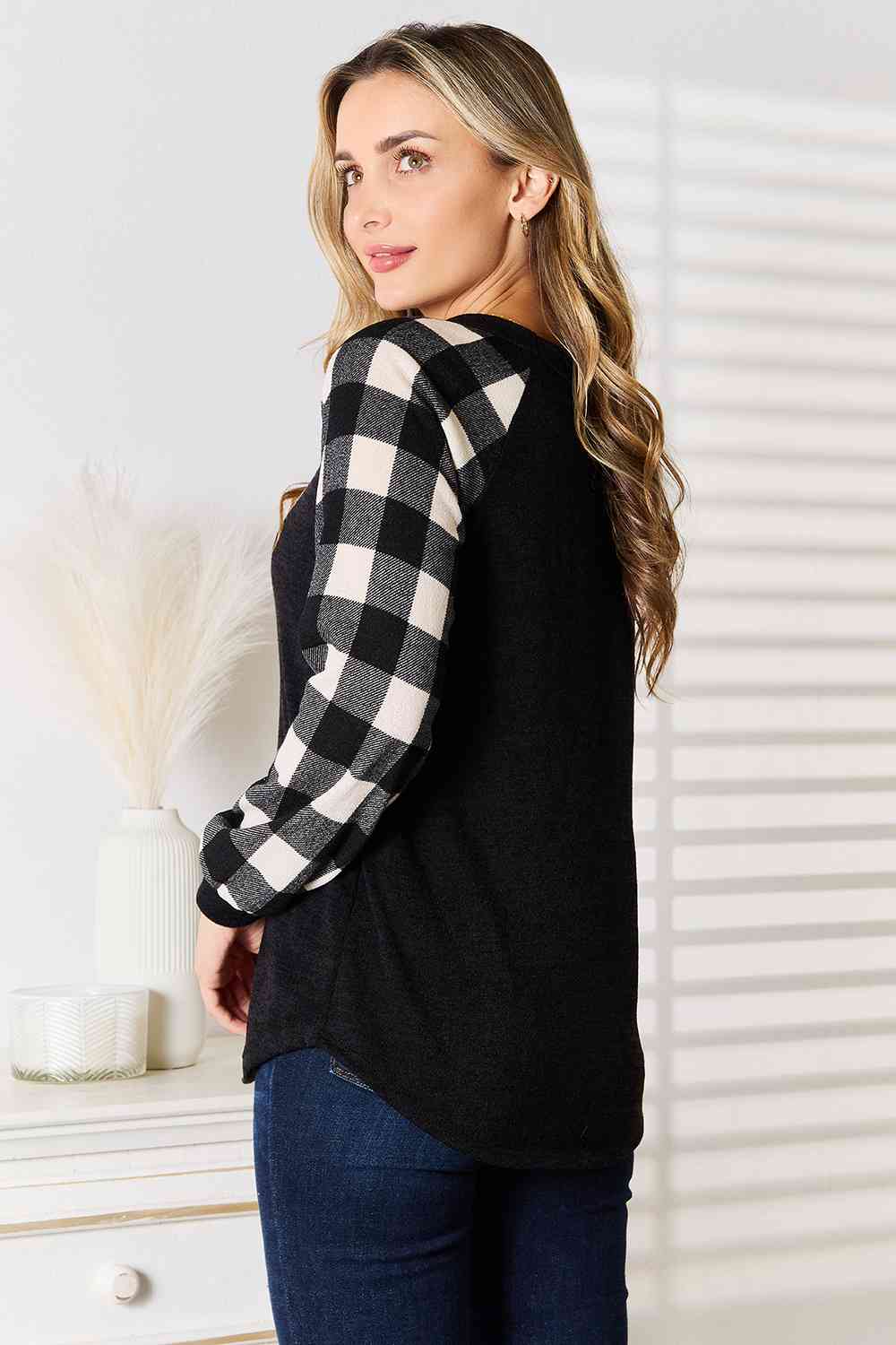 Heimish Full Size Sequin Reindeer Graphic Plaid Top - nailedmoms