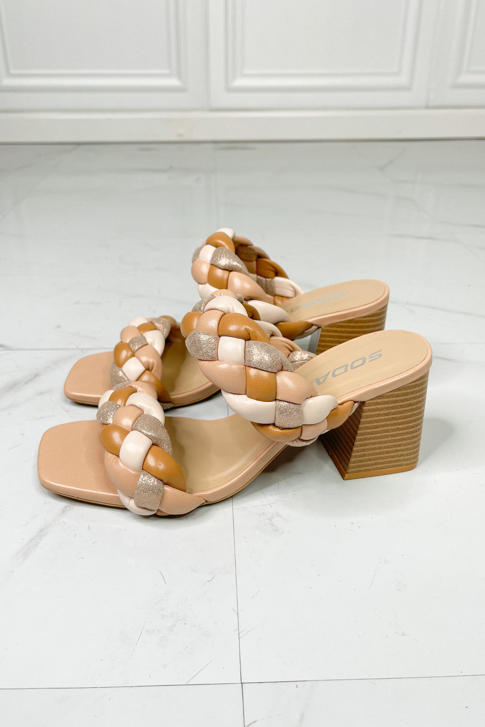 SODA Interwoven Ideas Braided Strap Block Heel Slide Sandal in Nude - nailedmoms