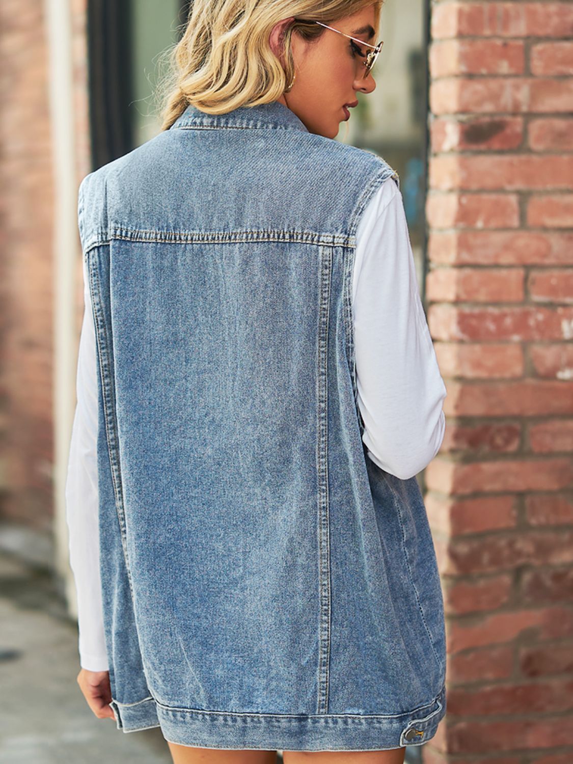 Collared Neck Sleeveless Denim Top with Pockets - nailedmoms