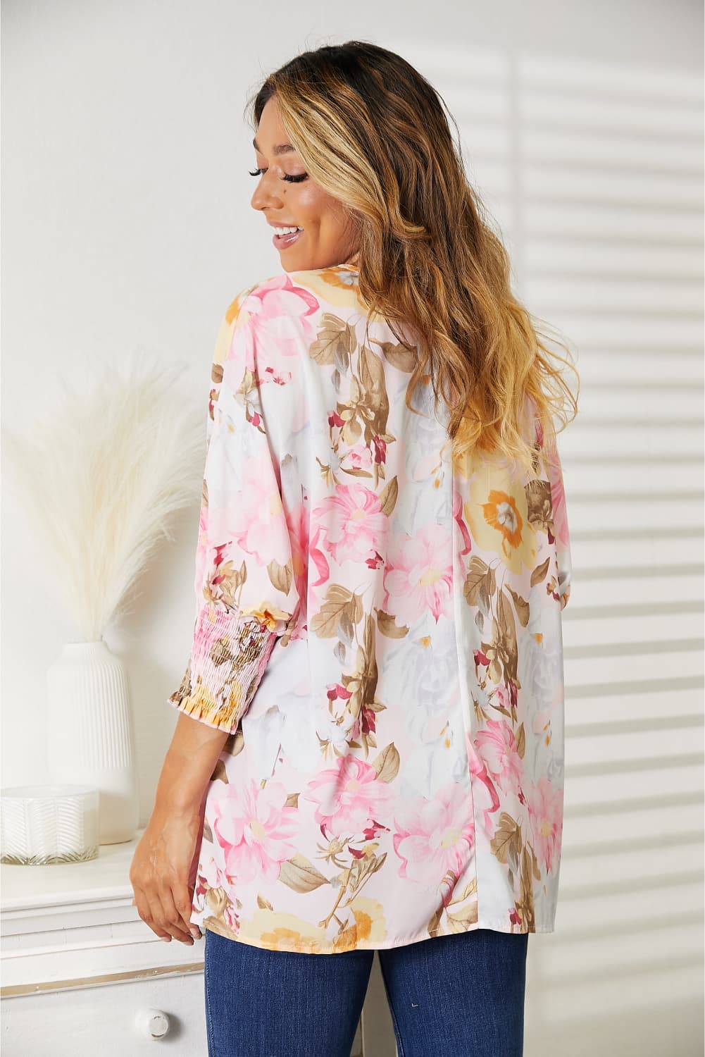 Double Take Floral Round Neck Three-Quarter Sleeve Top - nailedmoms