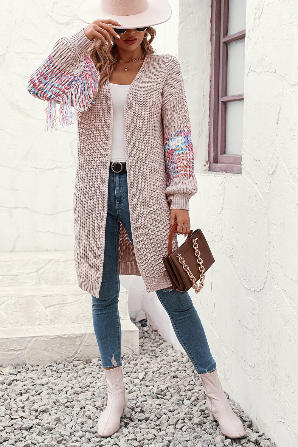 Fringe Sleeve Dropped Shoulder Cardigan - nailedmoms