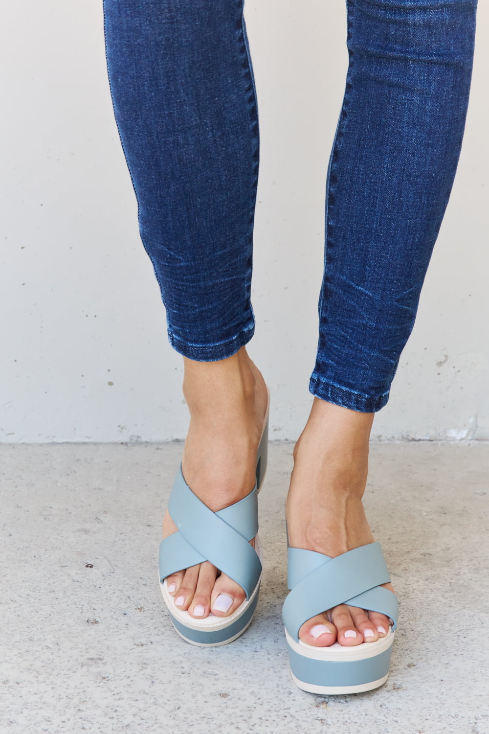 Weeboo Cherish The Moments Contrast Platform Sandals in Misty Blue - nailedmoms