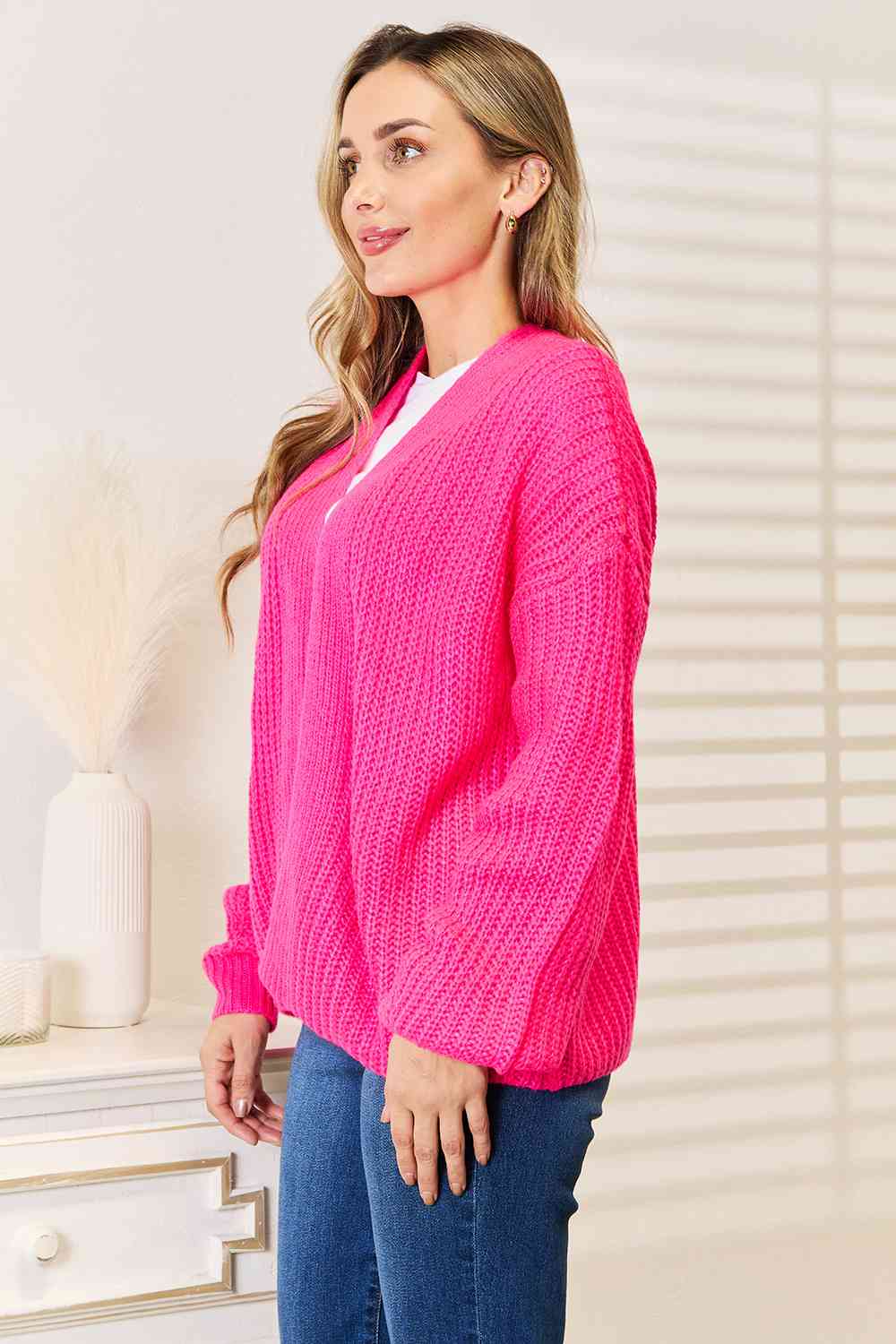 Woven Right Rib-Knit Open Front Drop Shoulder Cardigan - nailedmoms