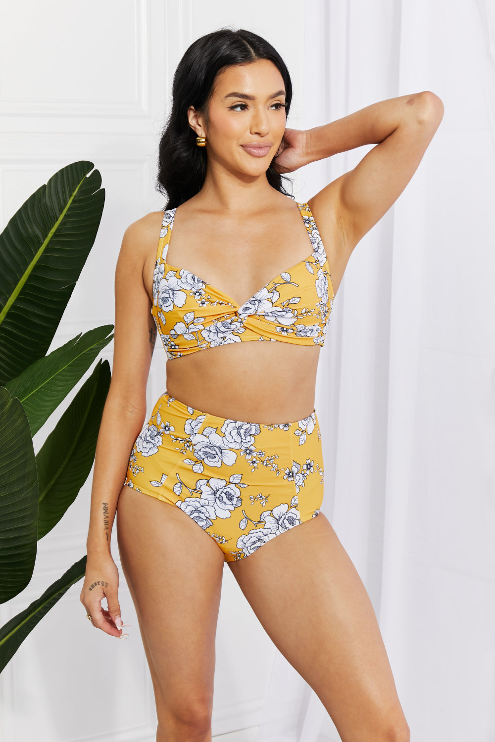 Marina West Swim Take A Dip Twist High-Rise Bikini in Mustard - nailedmoms