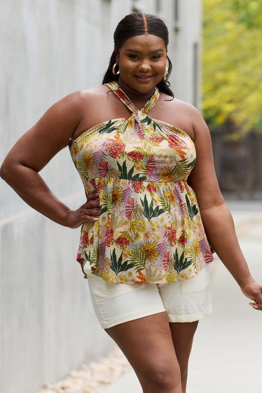 Be Stage Full Size Floral Halter Top in Green - nailedmoms